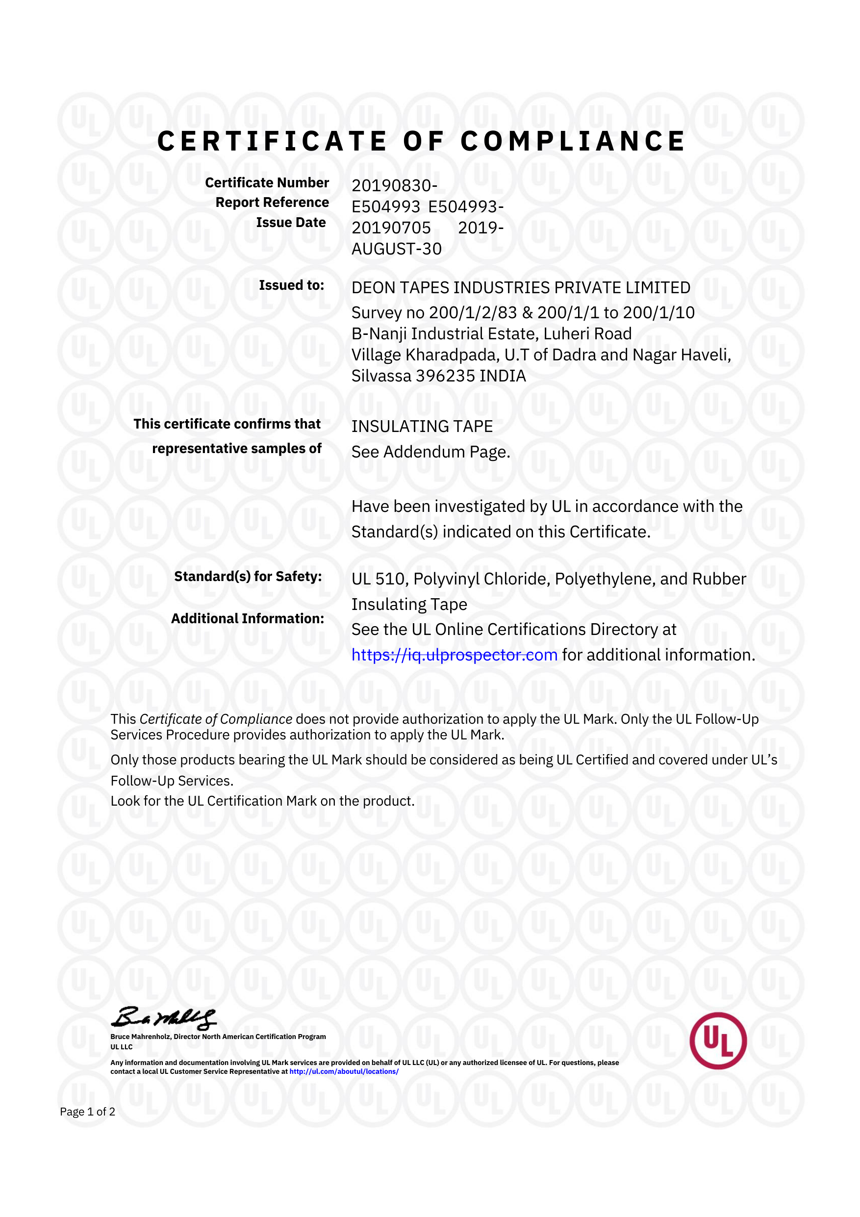 UL CERTIFICATE